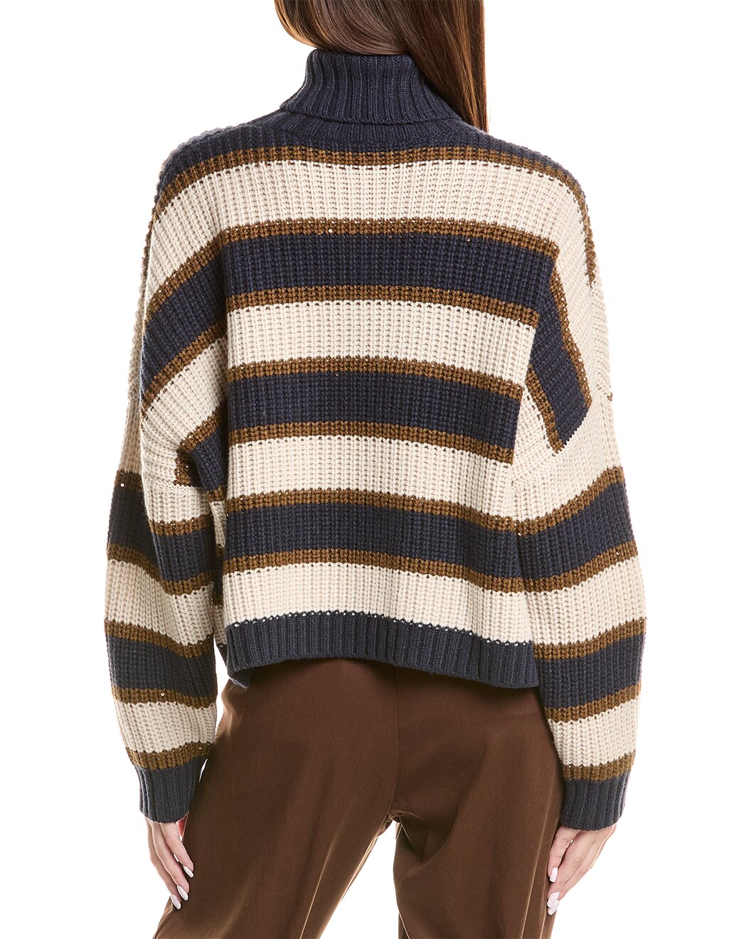 BRUNELLO CUCINELLI WOMEN'S NAVY STRIPED TURTLENECK SWEATER