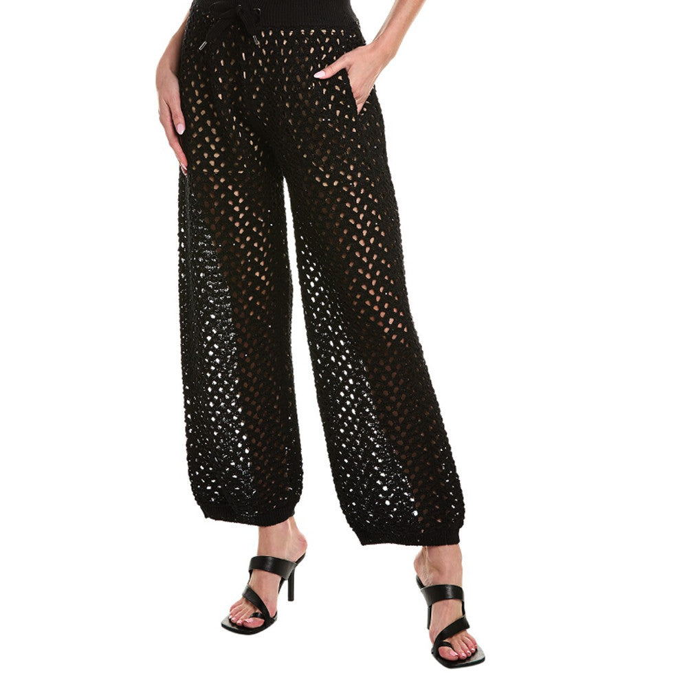 BRUNELLO CUCINELLI WOMEN'S BLACK OPEN KNIT TROUSERS