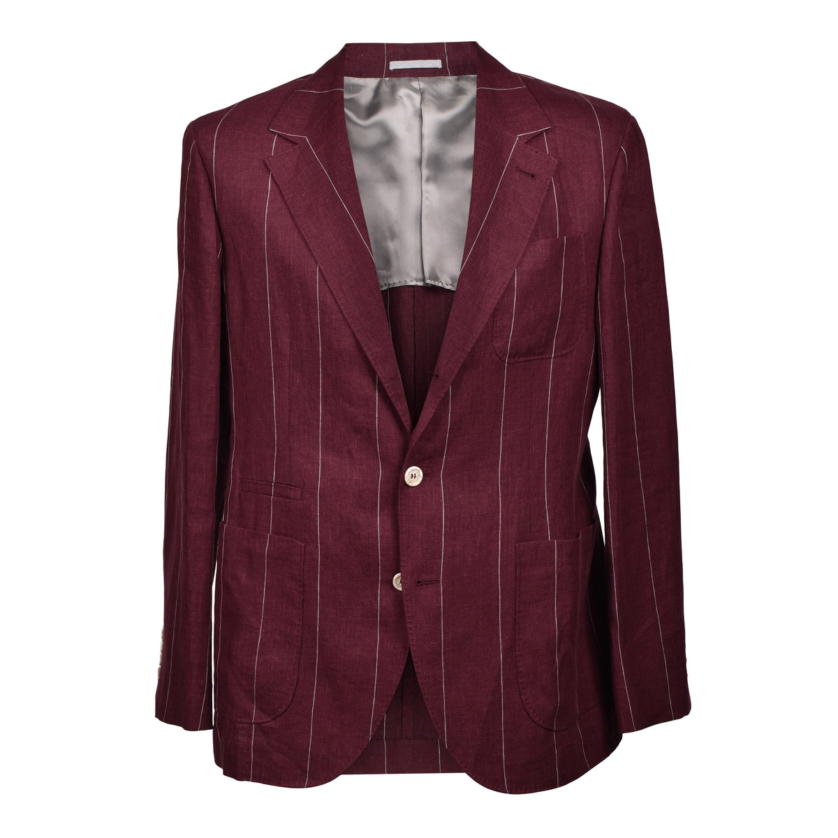BRUNELLO CUCINELLI MEN'S RED LINEN STRIPED SUIT