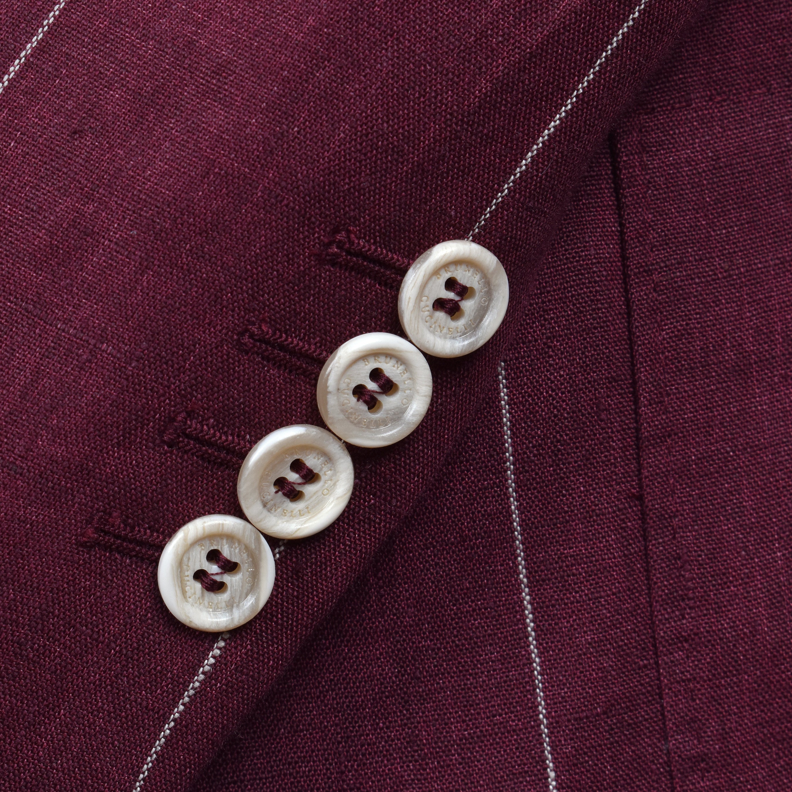 BRUNELLO CUCINELLI MEN'S RED LINEN STRIPED SUIT BLAZER