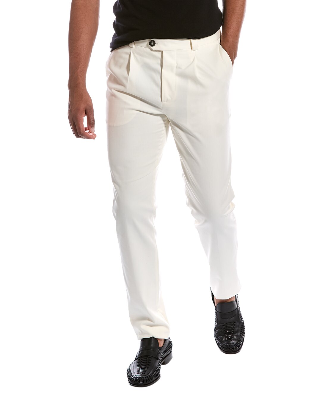 BRUNELLO CUCINELLI MEN'S OFF WHITE WOOL TROUSERS