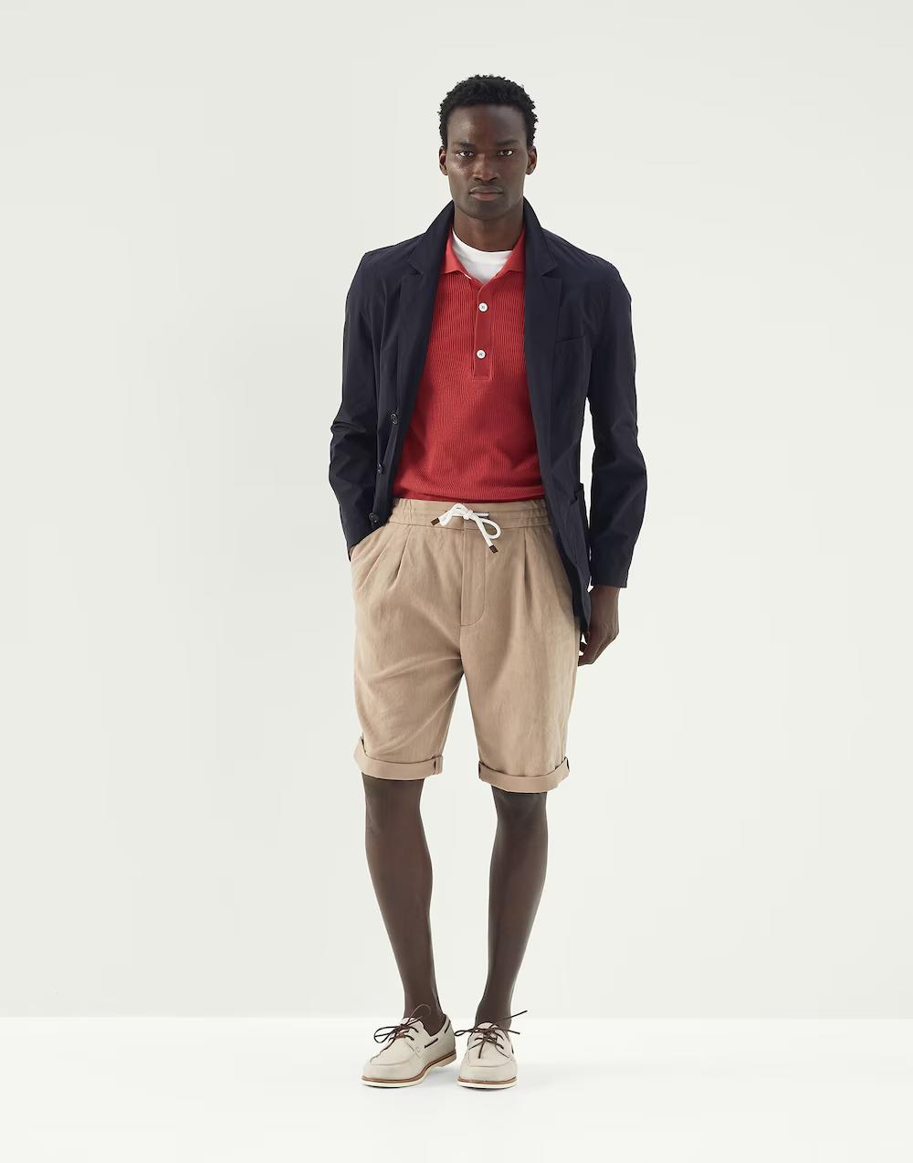 BRUNELLO CUCINELLI MEN'S RED SHORT-SLEEVE KNIT POLO SWEATER