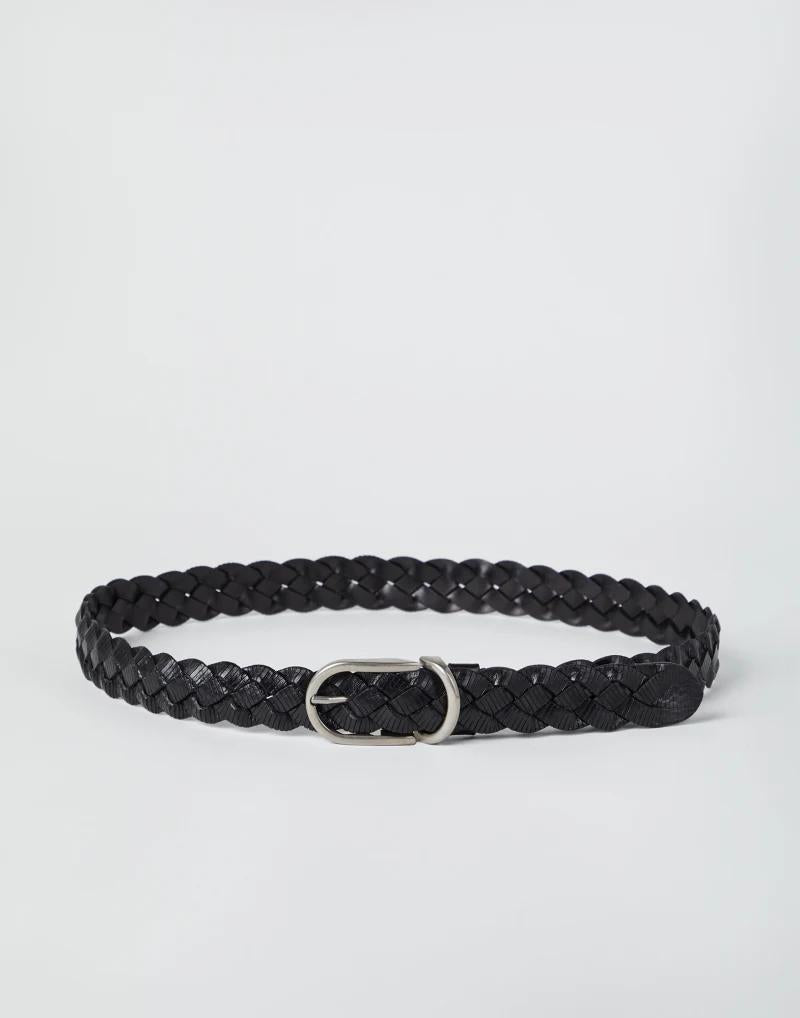 BRUNELLO CUCINELLI MEN'S BLACK BRAIDED LEATHER BELT