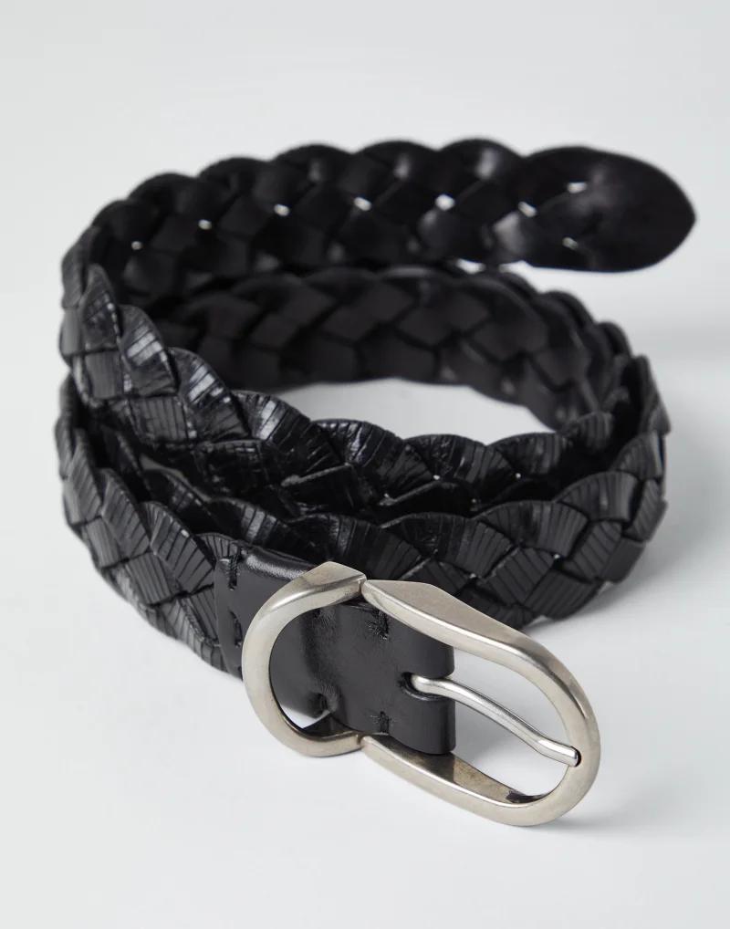 BRUNELLO CUCINELLI MEN'S BLACK BRAIDED LEATHER BELT