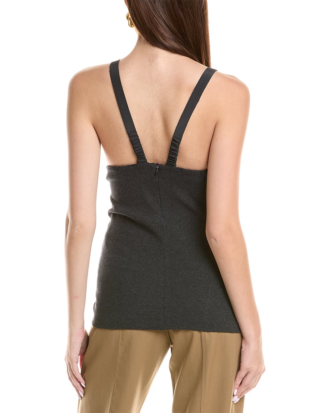 BRUNELLO CUCINELLI WOMEN'S CHARCOAL DEEP V-NECK KNIT TOP