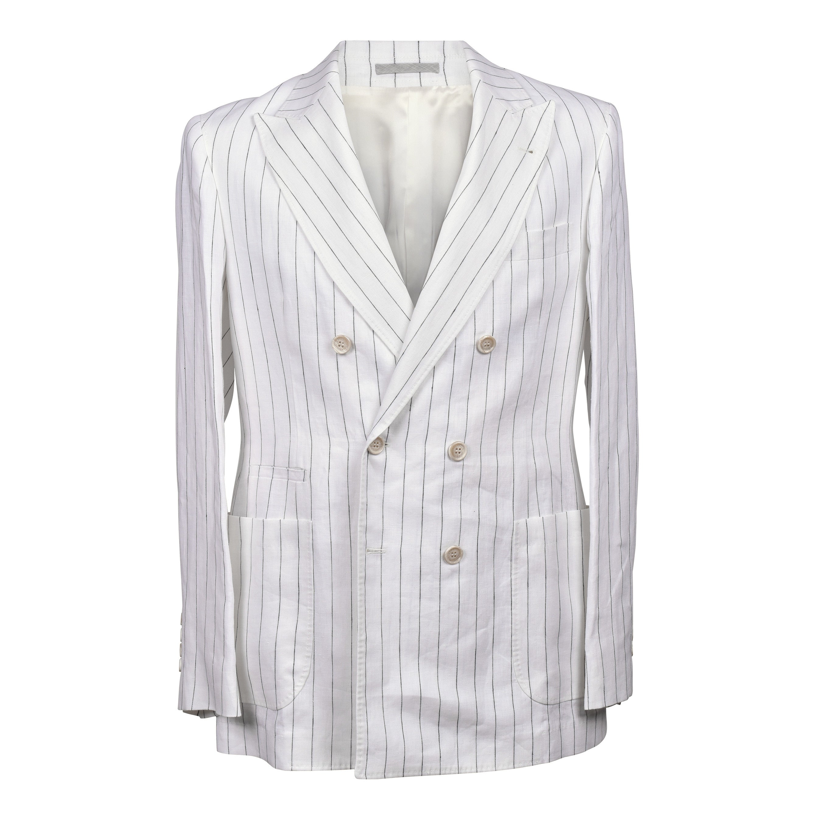 BRUNELLO CUCINELLI MEN'S WHITE LINEN STRIPED SUIT