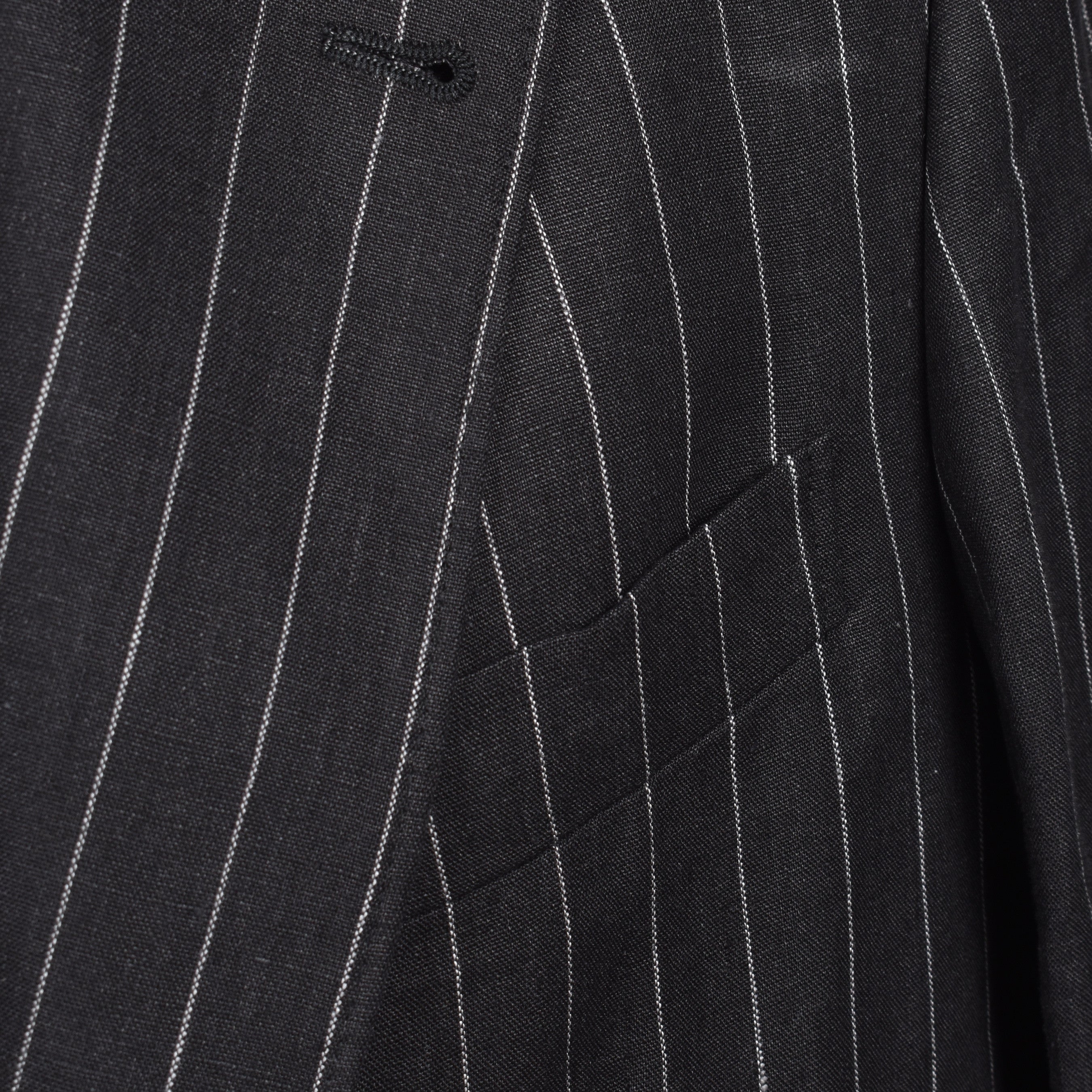 BRUNELLO CUCINELLI MEN'S BLACK LINEN STRIPED SUIT JACKET