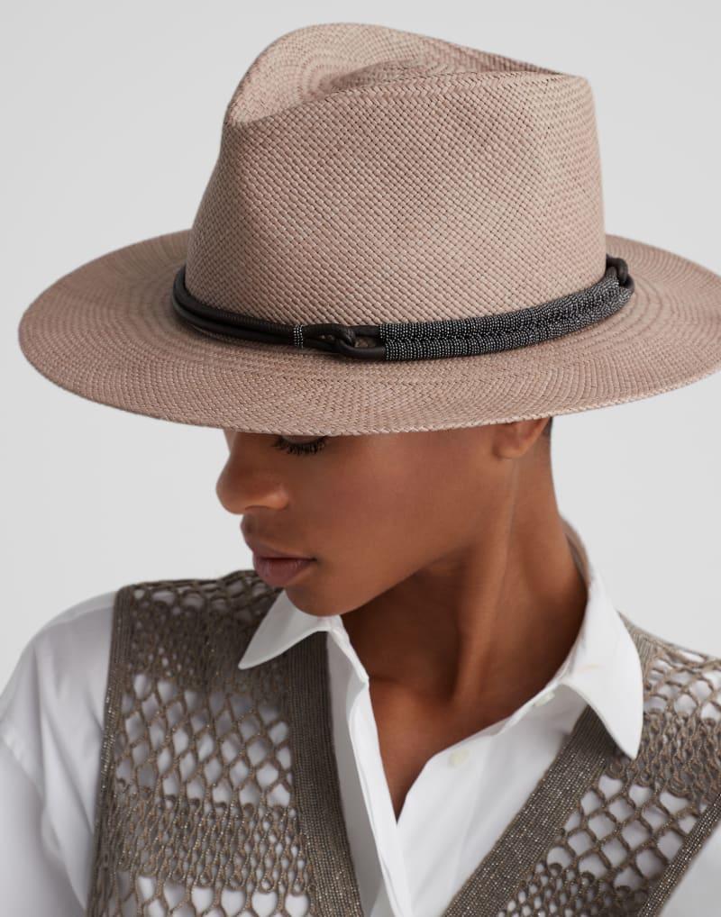 BRUNELLO CUCINELLI WOMEN'S BROWN WOVEN FEDORA HAT