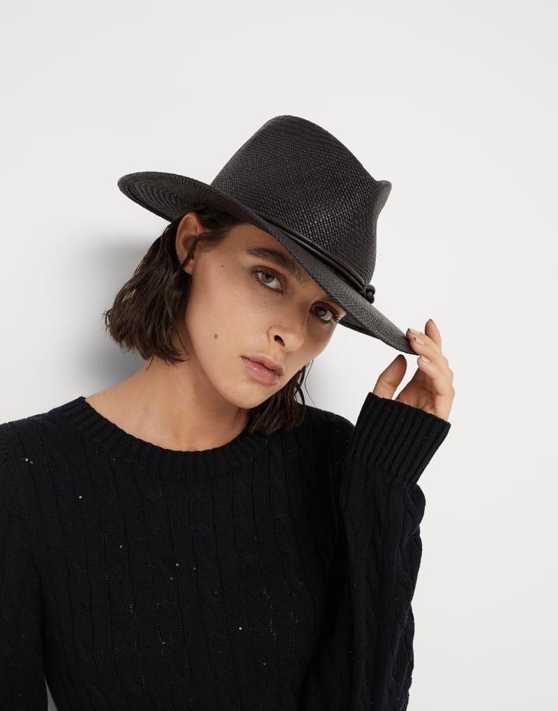 BRUNELLO CUCINELLI WOMEN'S BLACK STRAW FEDORA HAT