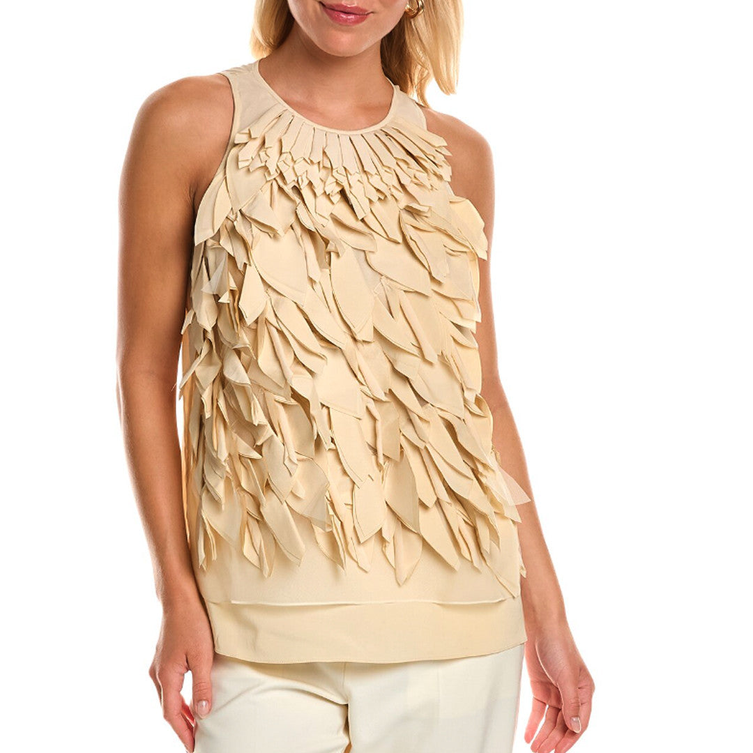 BRUNELLO CUCINELLI WOMEN'S BEIGE SILK SLEEVELESS TOP