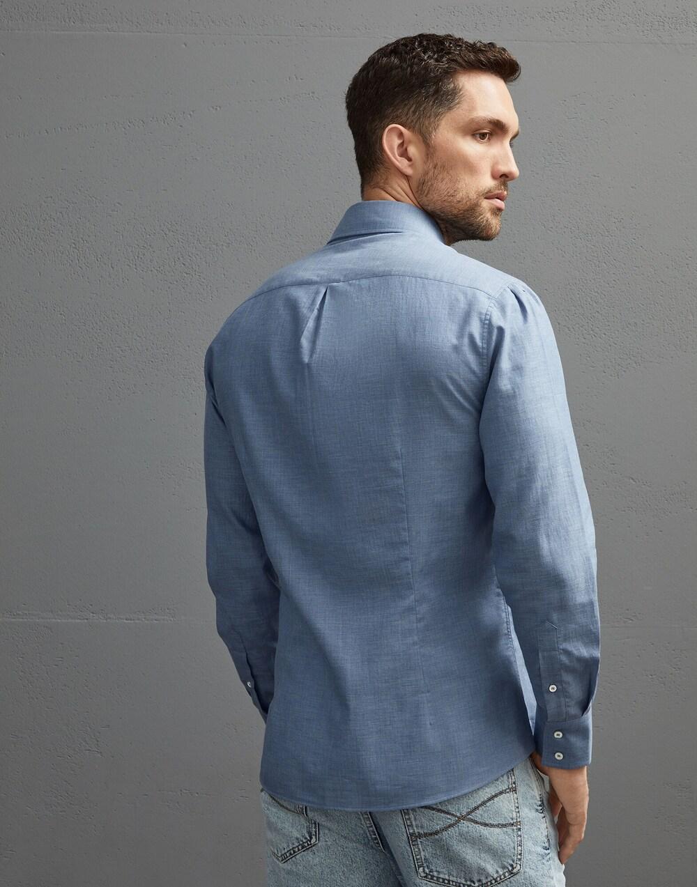 BRUNELLO CUCINELLI MEN'S DENIM BLUE BUTTON-UP SHIRT