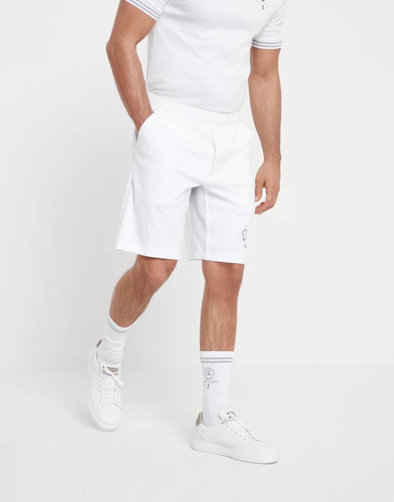 BRUNELLO CUCINELLI MEN'S WHITE TAILORED COTTON SHORTS