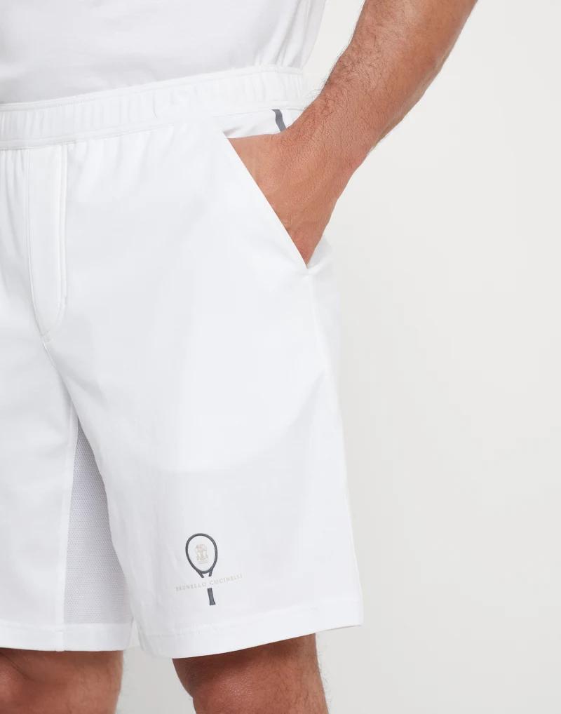 BRUNELLO CUCINELLI MEN'S WHITE TAILORED COTTON SHORTS