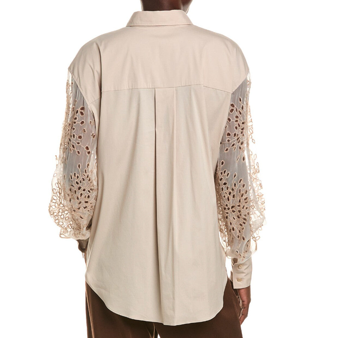 BRUNELLO CUCINELLI WOMEN'S STONY GROUND EMBROIDERED SLEEVE SHIRT