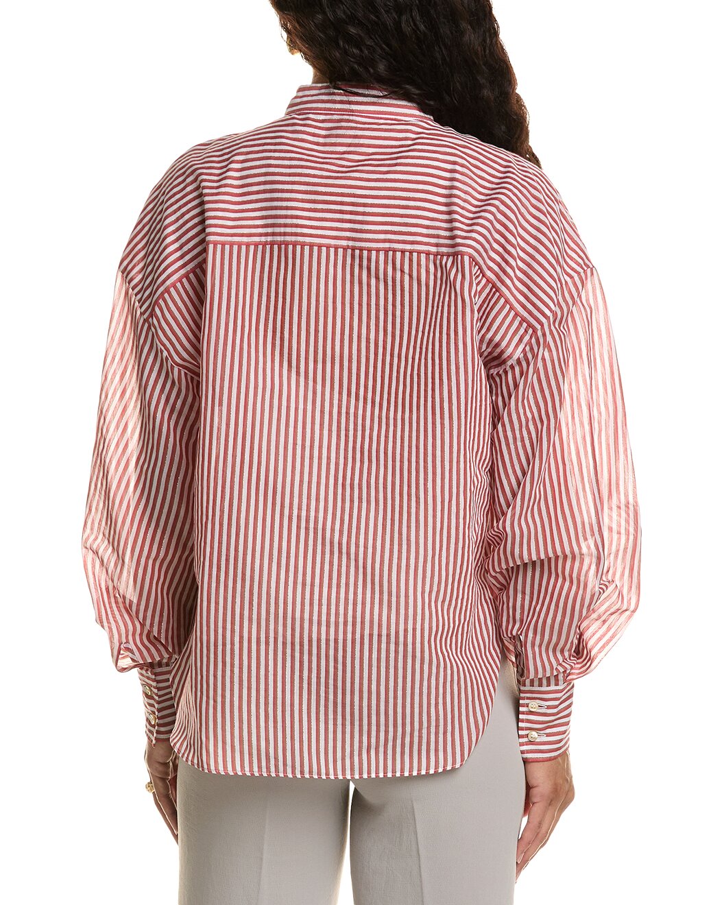 BRUNELLO CUCINELLI WOMEN'S RED STRIPED TIE-NECK BLOUSE