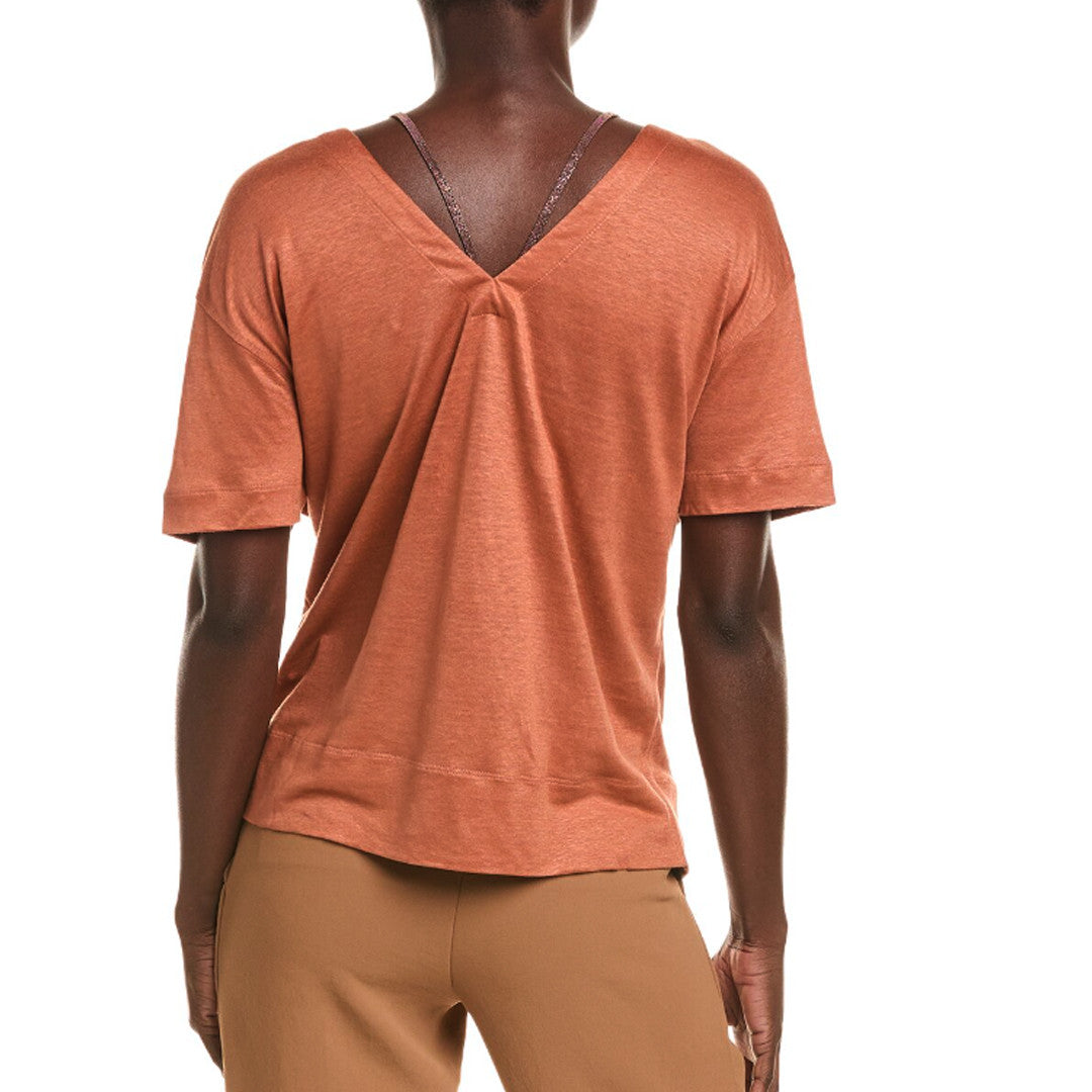 BRUNELLO CUCINELLI WOMEN'S RUST SILK BLEND BEADED TOP