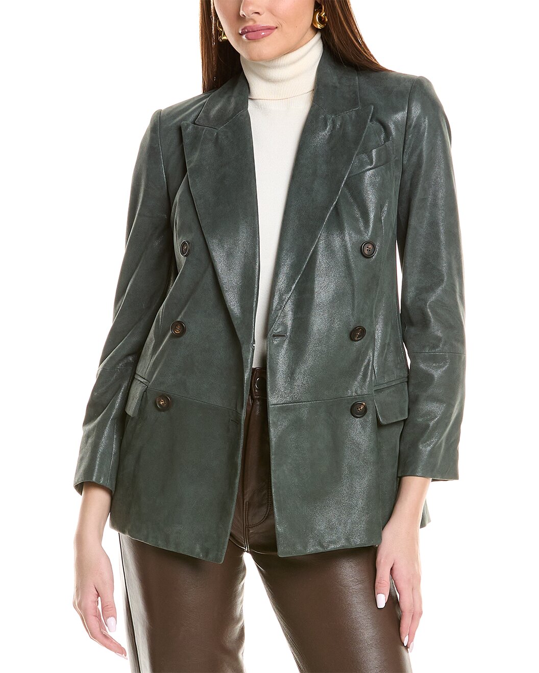 BRUNELLO CUCINELLI WOMEN'S DARK GREEN LEATHER BLAZER