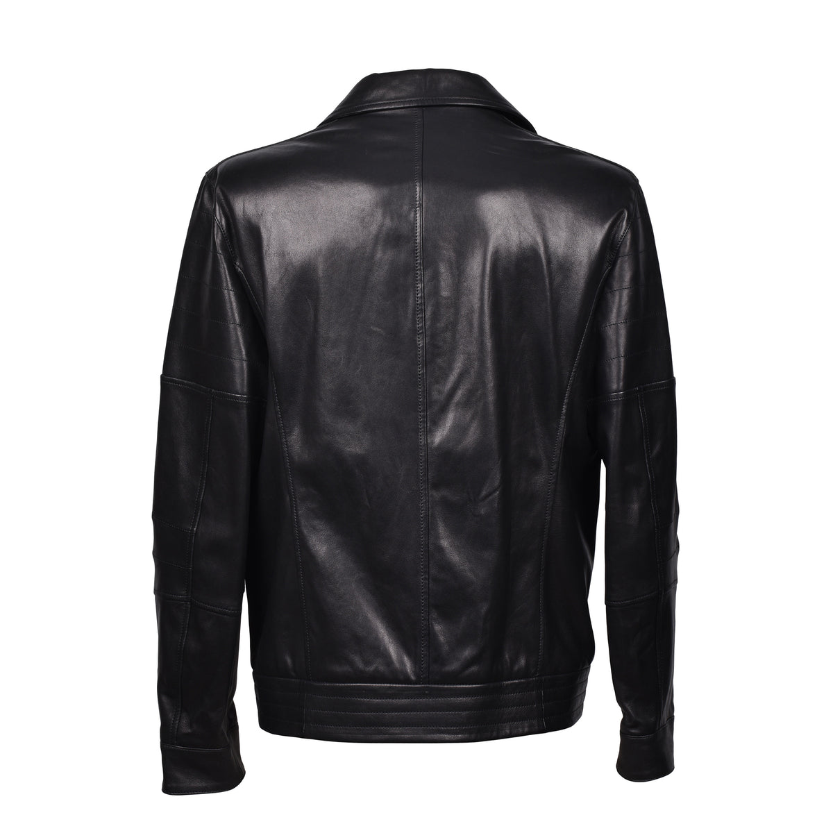 BRUNELLO CUCINELLI MEN'S BLACK LEATHER BIKER JACKET