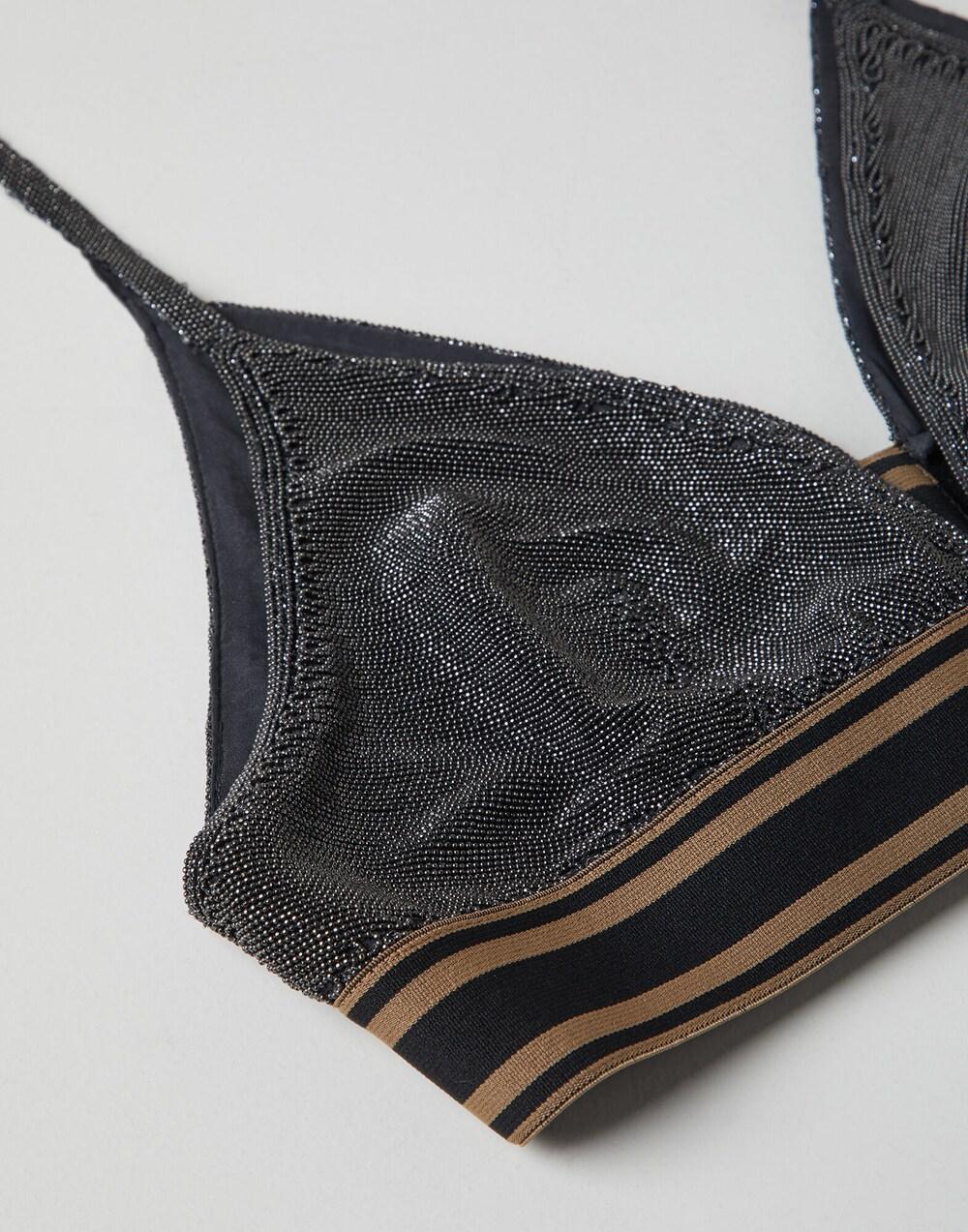 BRUNELLO CUCINELLI WOMEN'S BLACK STRIPED BAND BRALETTE