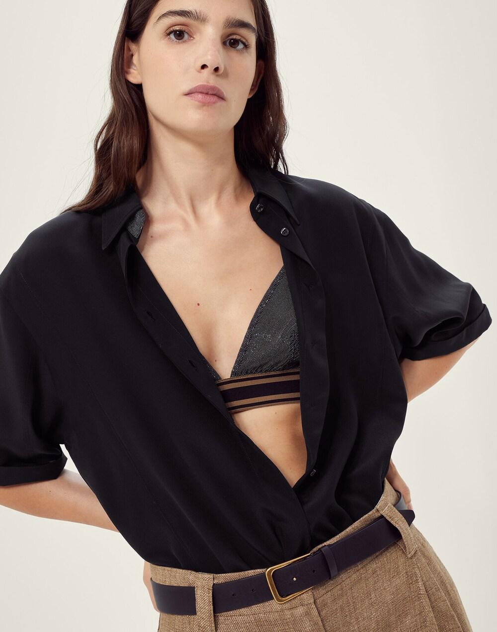 BRUNELLO CUCINELLI WOMEN'S BLACK STRIPED BAND BRALETTE
