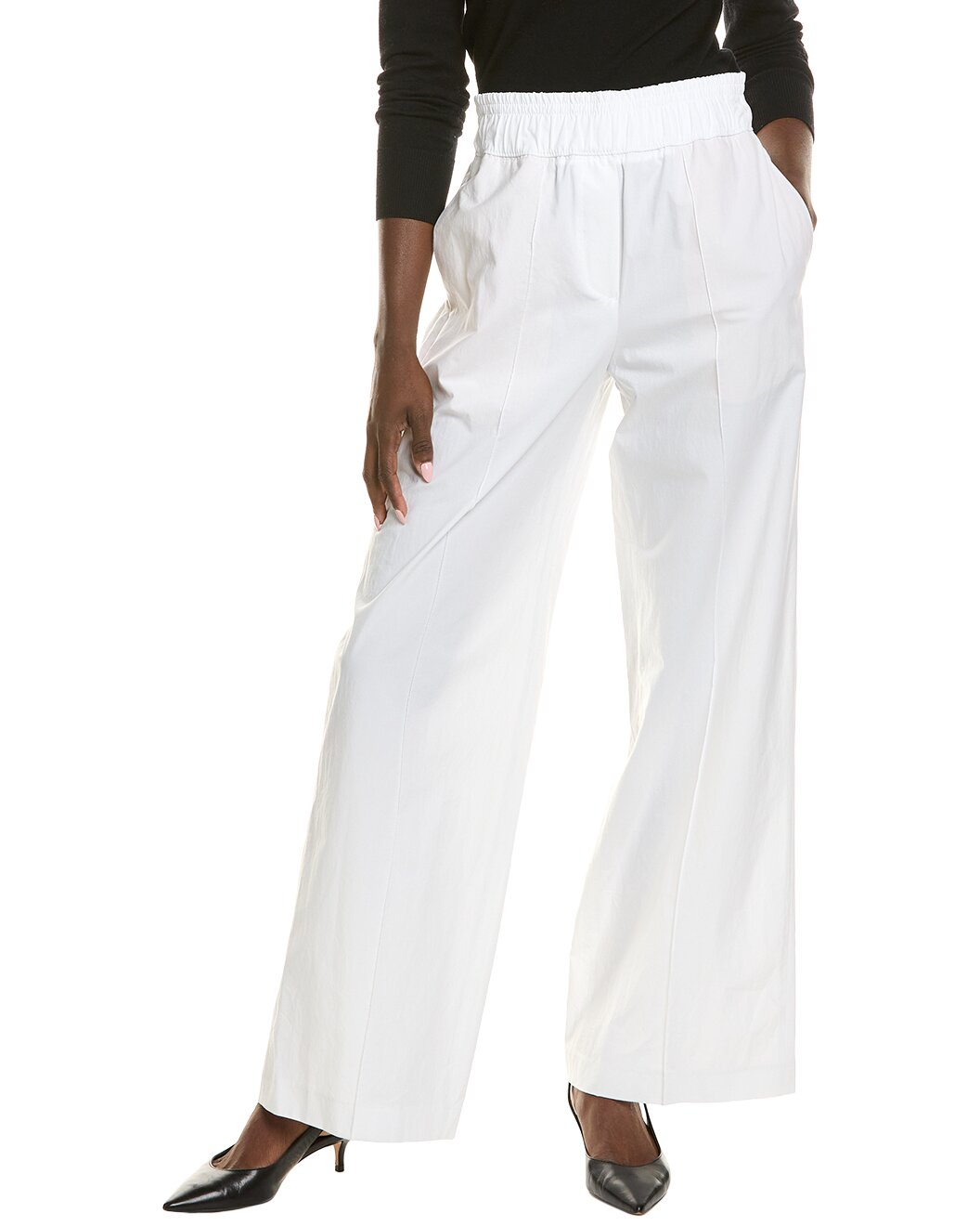 BRUNELLO CUCINELLI WOMEN'S OPTICAL WHITE WIDE-LEG TROUSERS