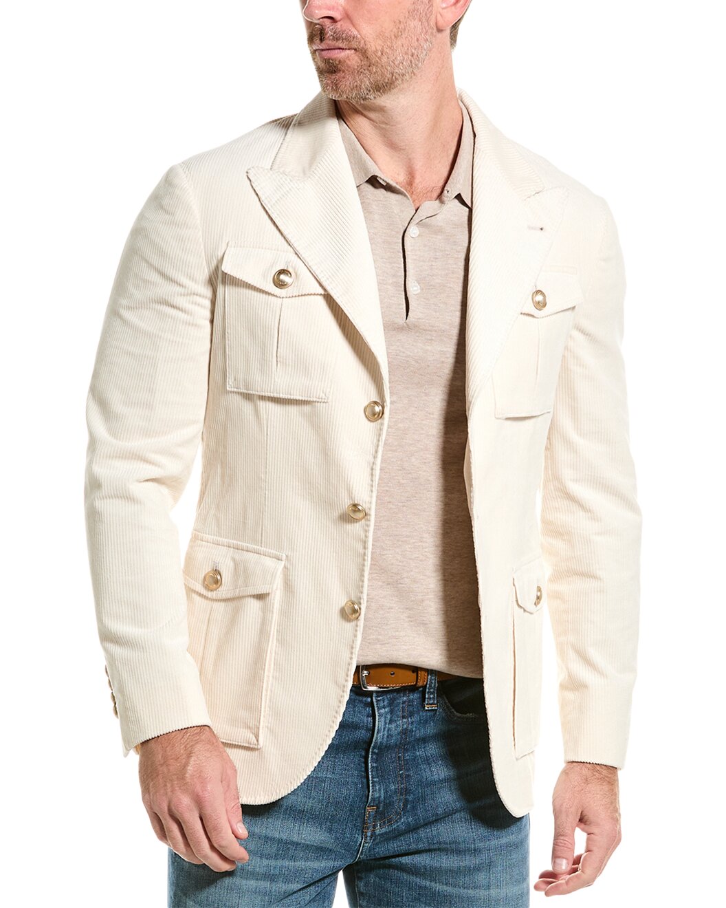 BRUNELLO CUCINELLI MEN'S MILK COTTON PATCH POCKET BLAZER