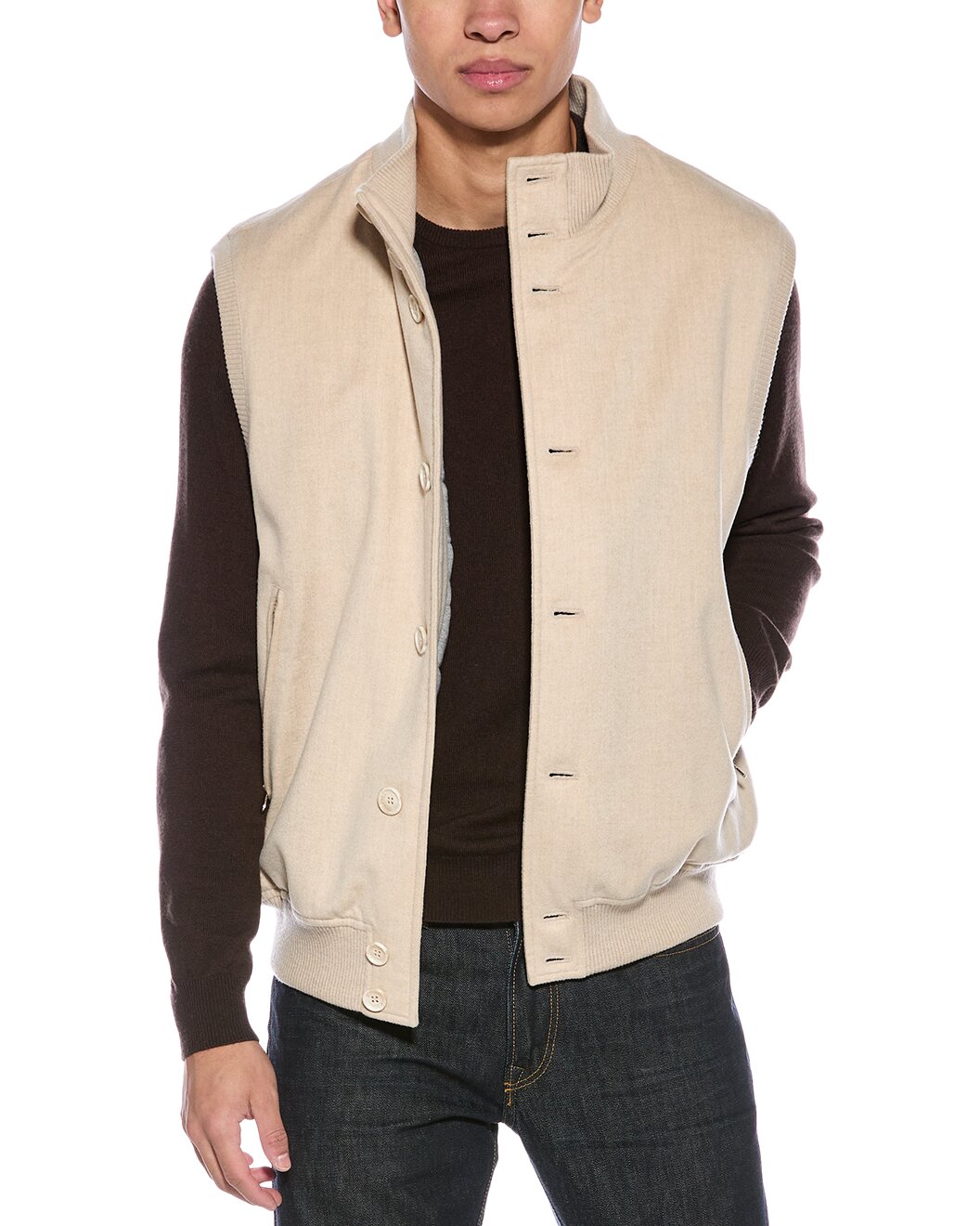 BRUNELLO CUCINELLI MEN'S ALMOND BUTTON FRONT JACKET