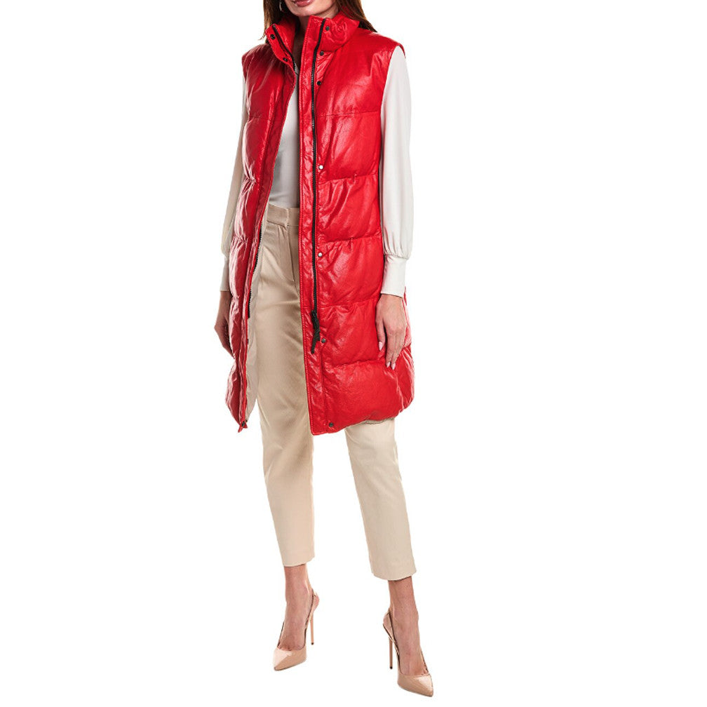 BRUNELLO CUCINELLI WOMEN'S POPPY LEATHER LONG VEST COAT