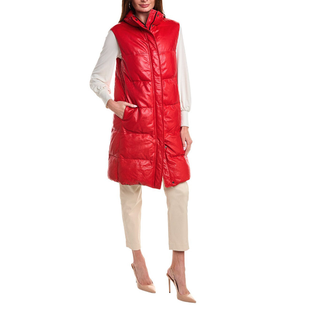 BRUNELLO CUCINELLI WOMEN'S POPPY LEATHER LONG VEST COAT