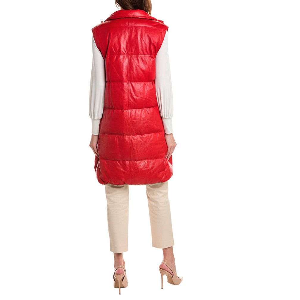 BRUNELLO CUCINELLI WOMEN'S POPPY LEATHER LONG VEST COAT