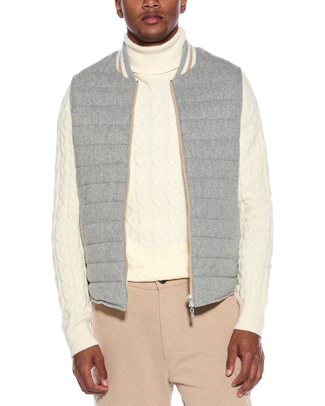 BRUNELLO CUCINELLI MEN'S LIGHT GREY QUILTED JACKET