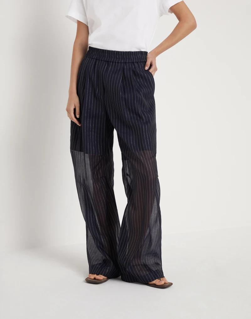 BRUNELLO CUCINELLI WOMEN'S NAVY STRIPED WIDE TROUSERS
