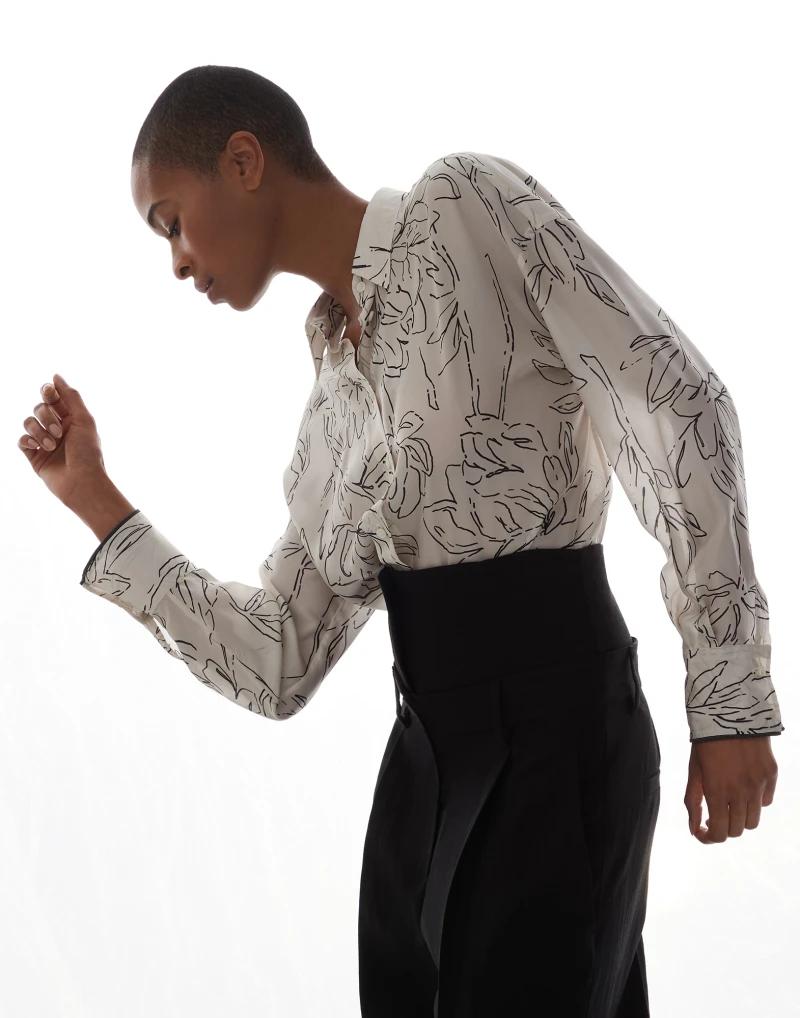 BRUNELLO CUCINELLI WOMEN'S OFF WHITE SILK FLORAL SHIRT