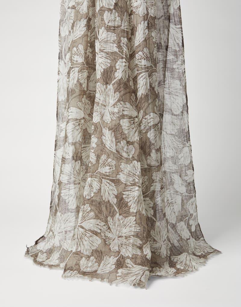 BRUNELLO CUCINELLI WOMEN'S BROWN FLORAL LINEN SCARF