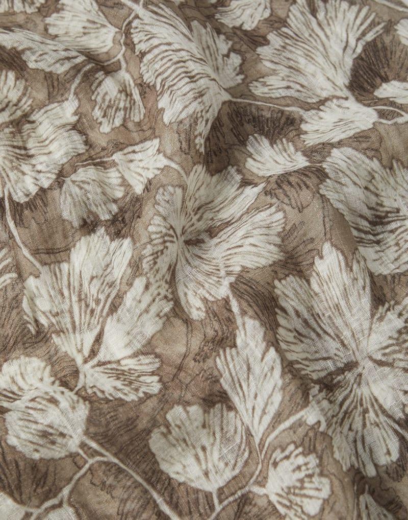 BRUNELLO CUCINELLI WOMEN'S BROWN FLORAL LINEN SCARF