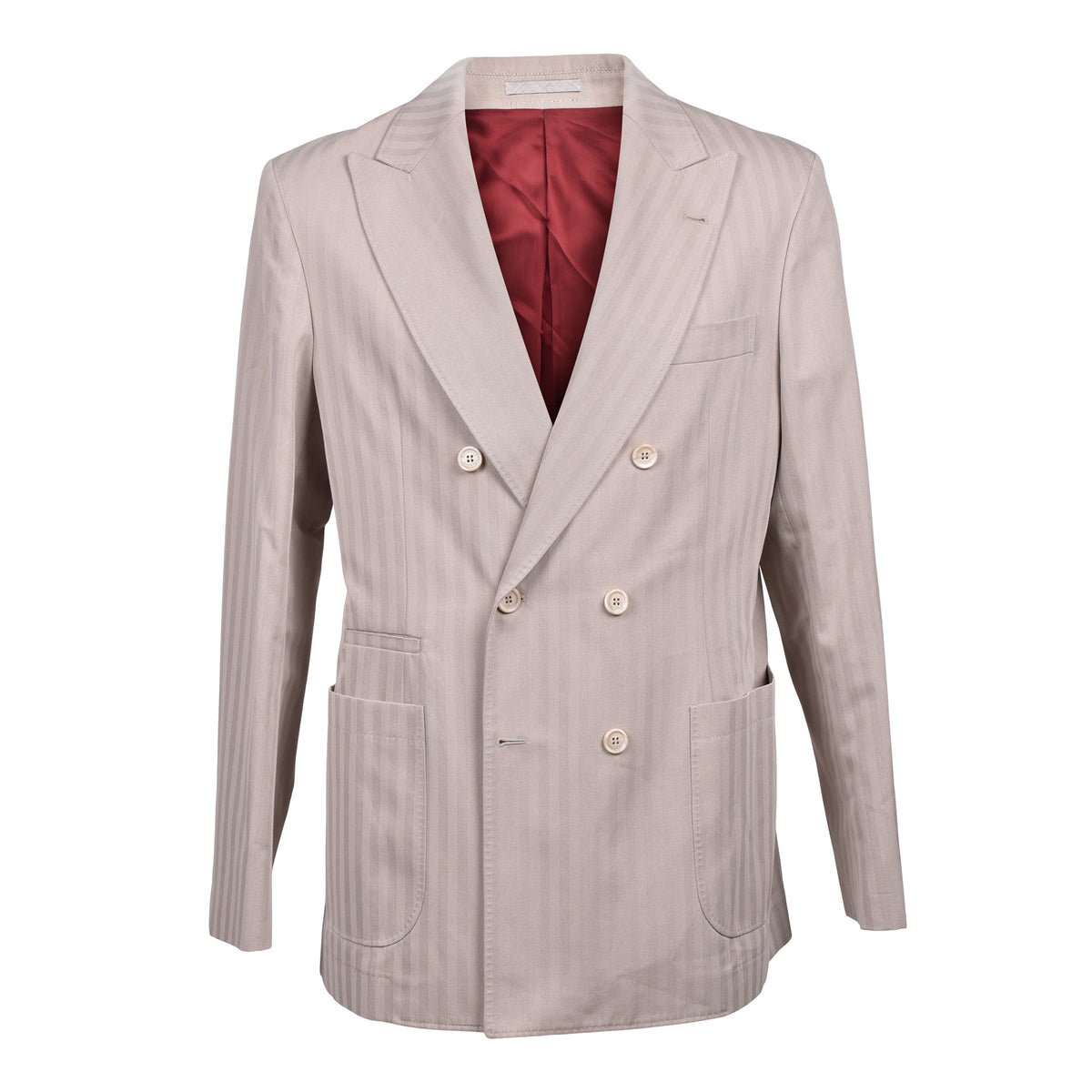 BRUNELLO CUCINELLI MEN'S LIGHT TAUPE DOUBLE BREASTED SUIT