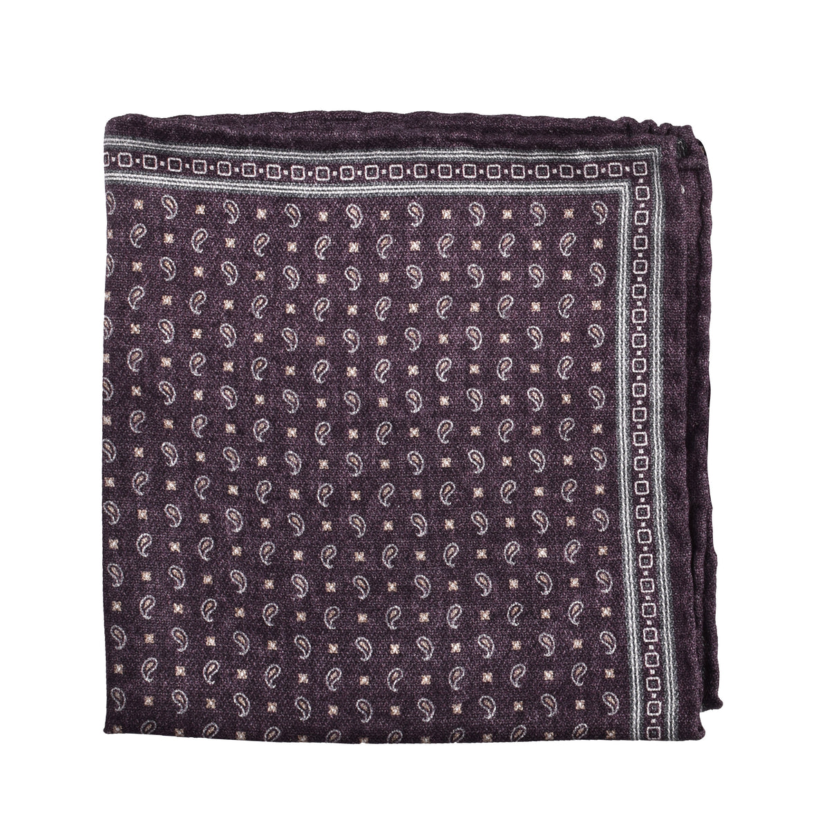 BRUNELLO CUCINELLI MEN'S PLUM SILK GEOMETRIC POCKET SQUARE