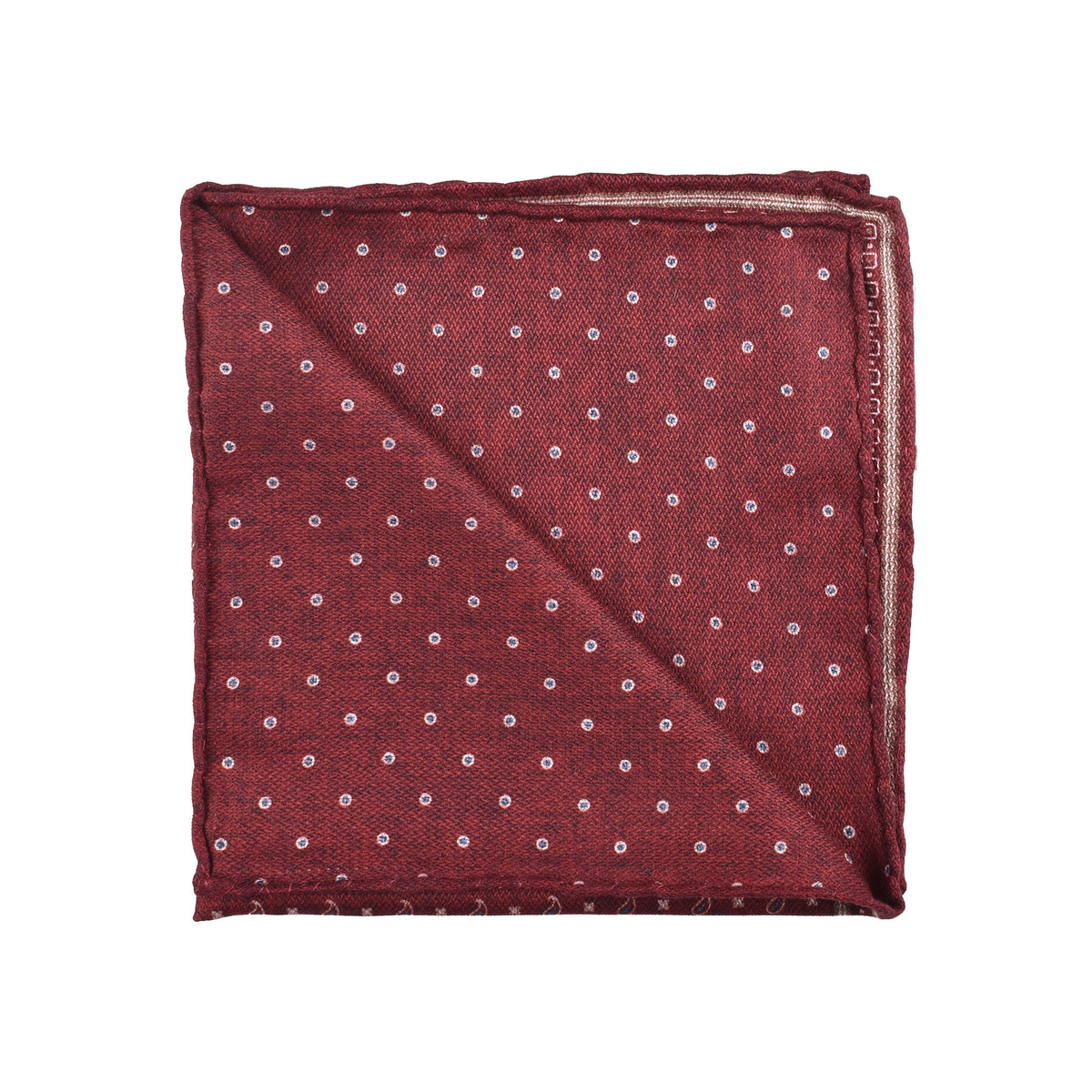BRUNELLO CUCINELLI MEN'S BURGUNDY TWO TONE GEOMETRIC SILK POCKET SQUARE