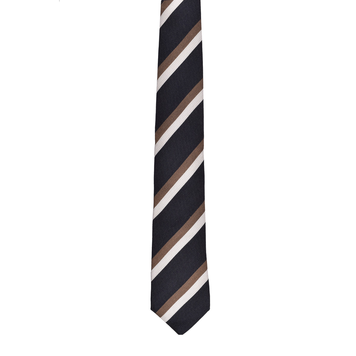 BRUNELLO CUCINELLI MEN'S NAVY BROWN STRIPED WOOL BLEND TIE