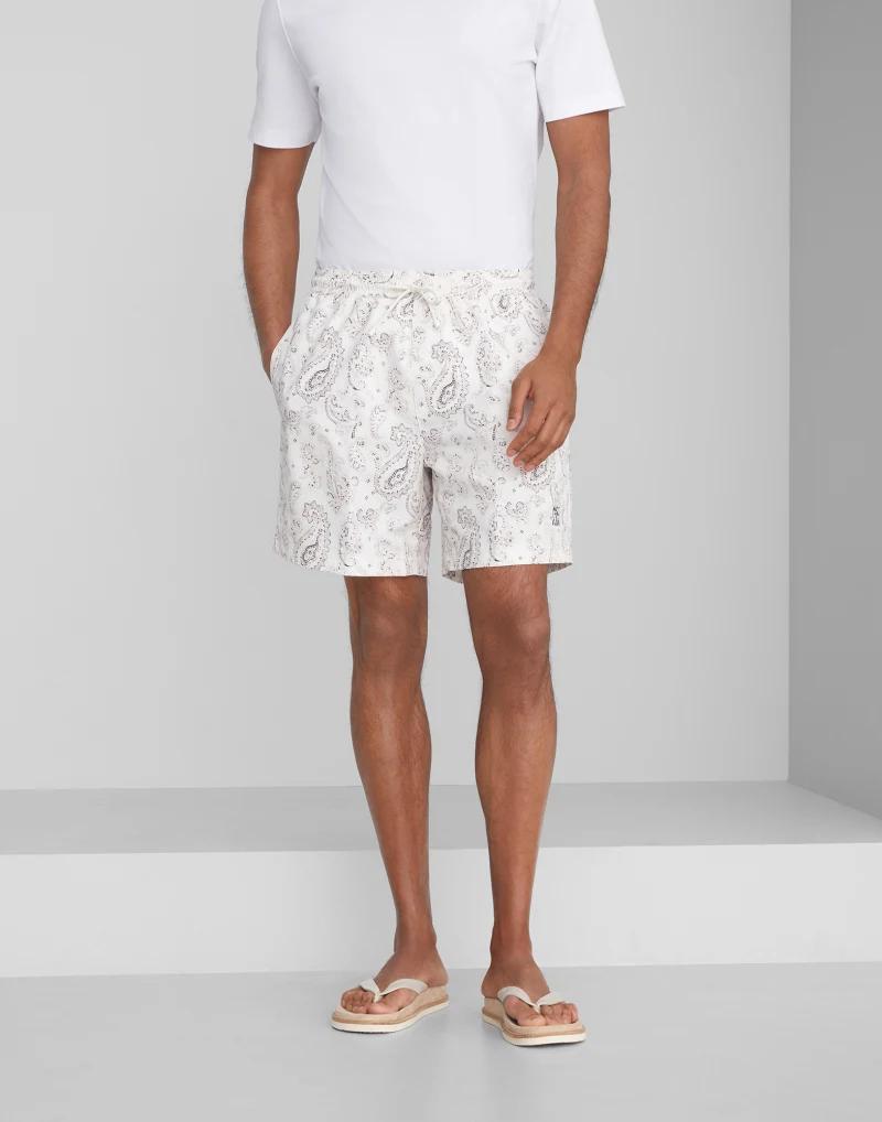 BRUNELLO CUCINELLI MEN'S WHITE PAISLEY TAILORED SHORTS