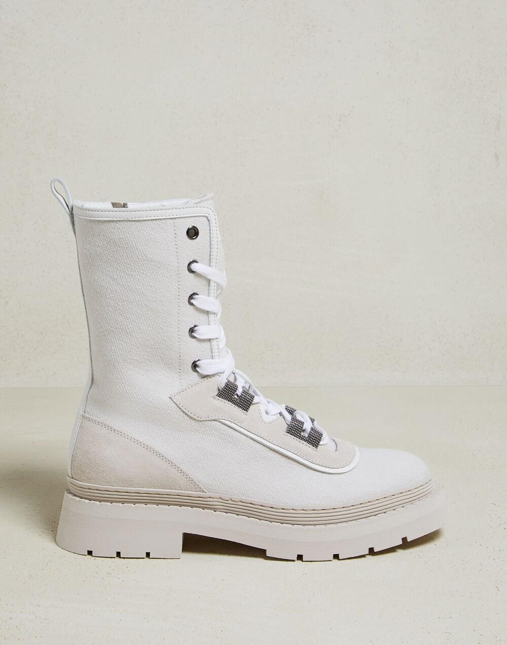 BRUNELLO CUCINELLI WOMEN'S WHITE HIGH-TOP LACE-UP BOOTS