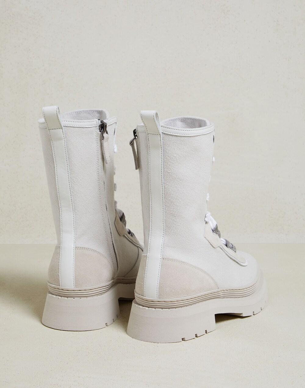 BRUNELLO CUCINELLI WOMEN'S WHITE HIGH-TOP LACE-UP BOOTS