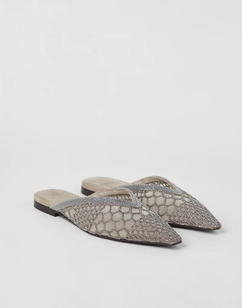 BRUNELLO CUCINELLI WOMEN'S MUD MESH POINTED TOE MULE SHOE