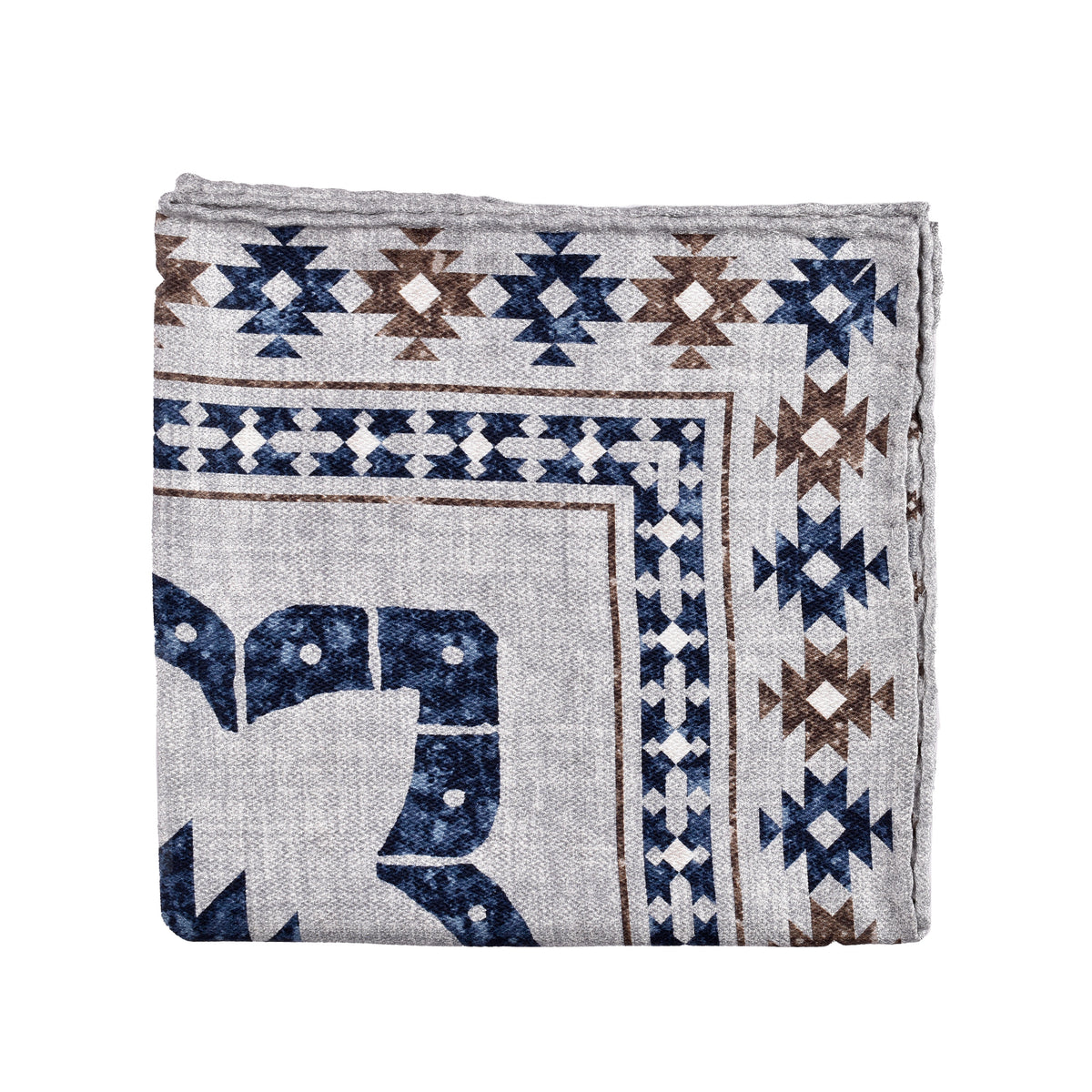 BRUNELLO CUCINELLI MEN'S LIGHT GREY SILK PRINTED POCKET SQUARE