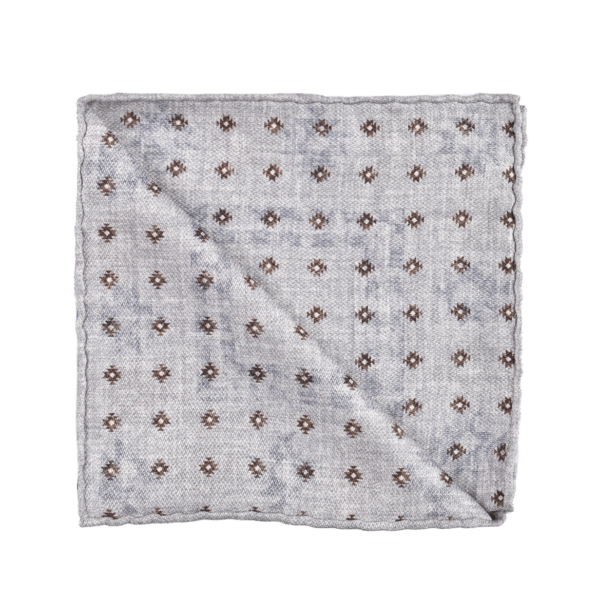 BRUNELLO CUCINELLI MEN'S LIGHT GREY SILK PRINTED POCKET SQUARE