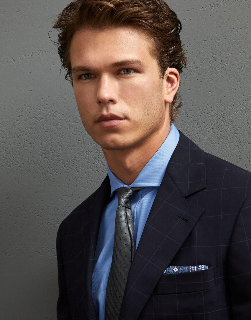 BRUNELLO CUCINELLI MEN'S BLUE CAMEL SILK POCKET SQUARE