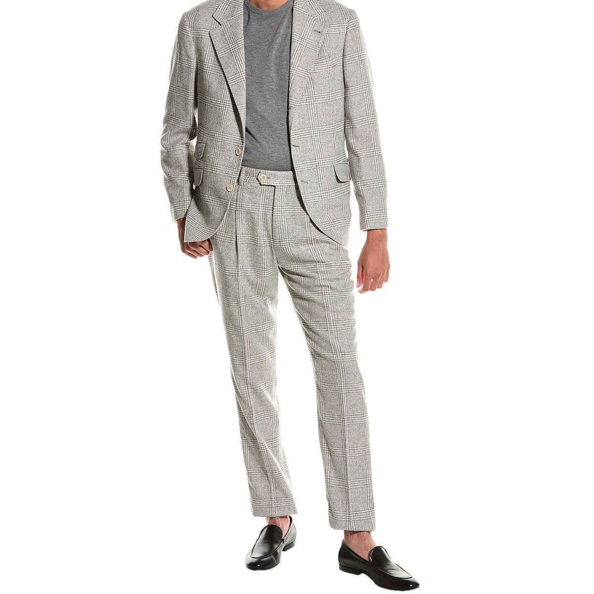 BRUNELLO CUCINELLI MEN'S LIGHT GREY WOOL SUIT