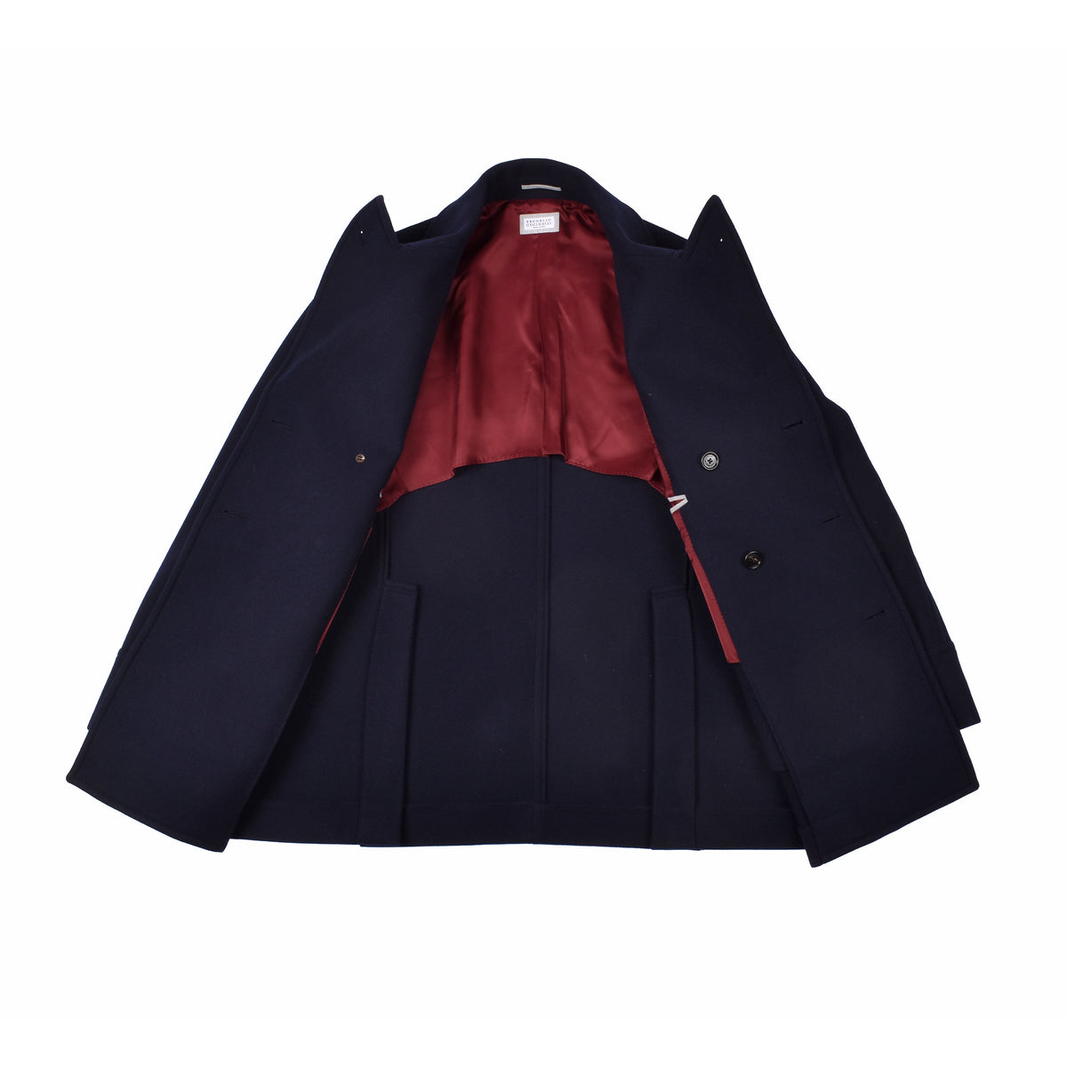 BRUNELLO CUCINELLI MEN'S NAVY WOOL PEA JACKET