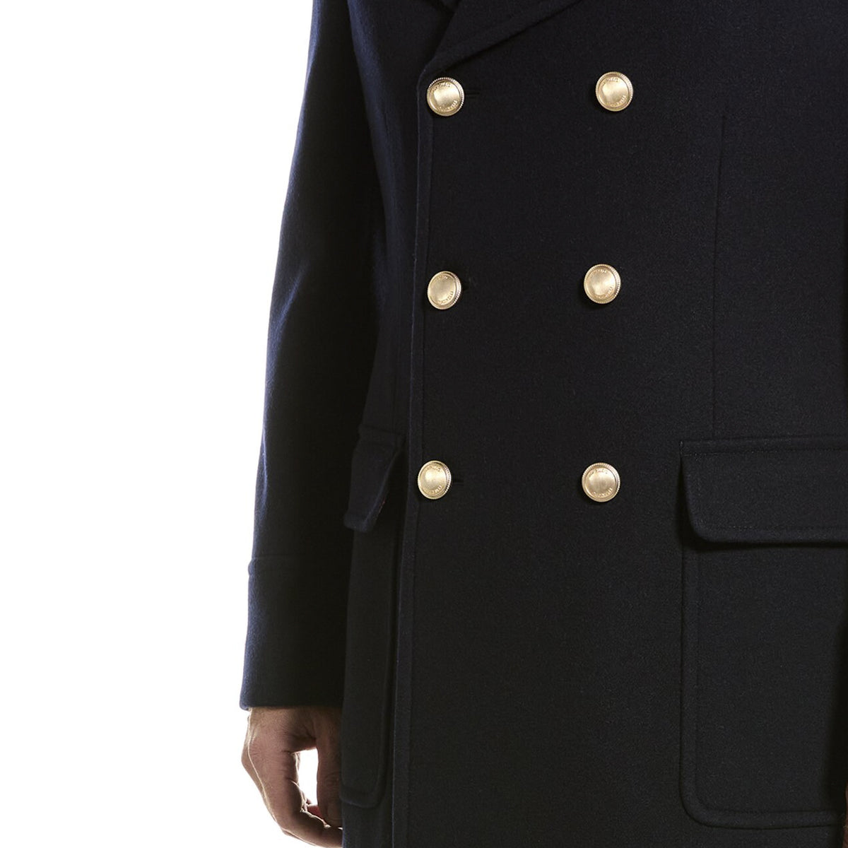 BRUNELLO CUCINELLI MEN'S NAVY WOOL BLEND DOUBLE-BREASTED PEACOAT