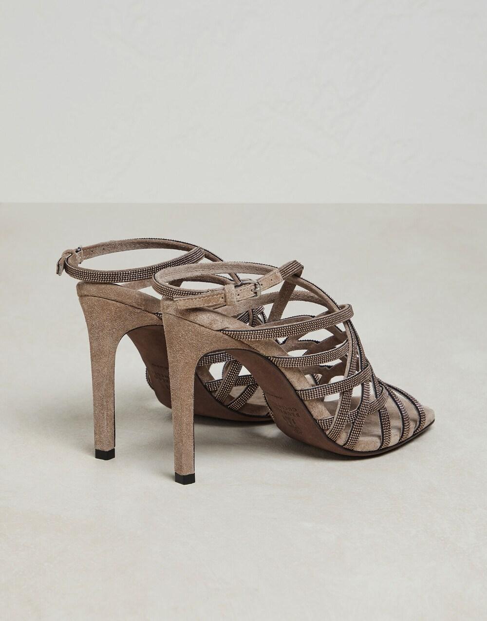BRUNELLO CUCINELLI WOMEN'S DARK BROWN STRAPPY HIGH-HEEL SANDALS